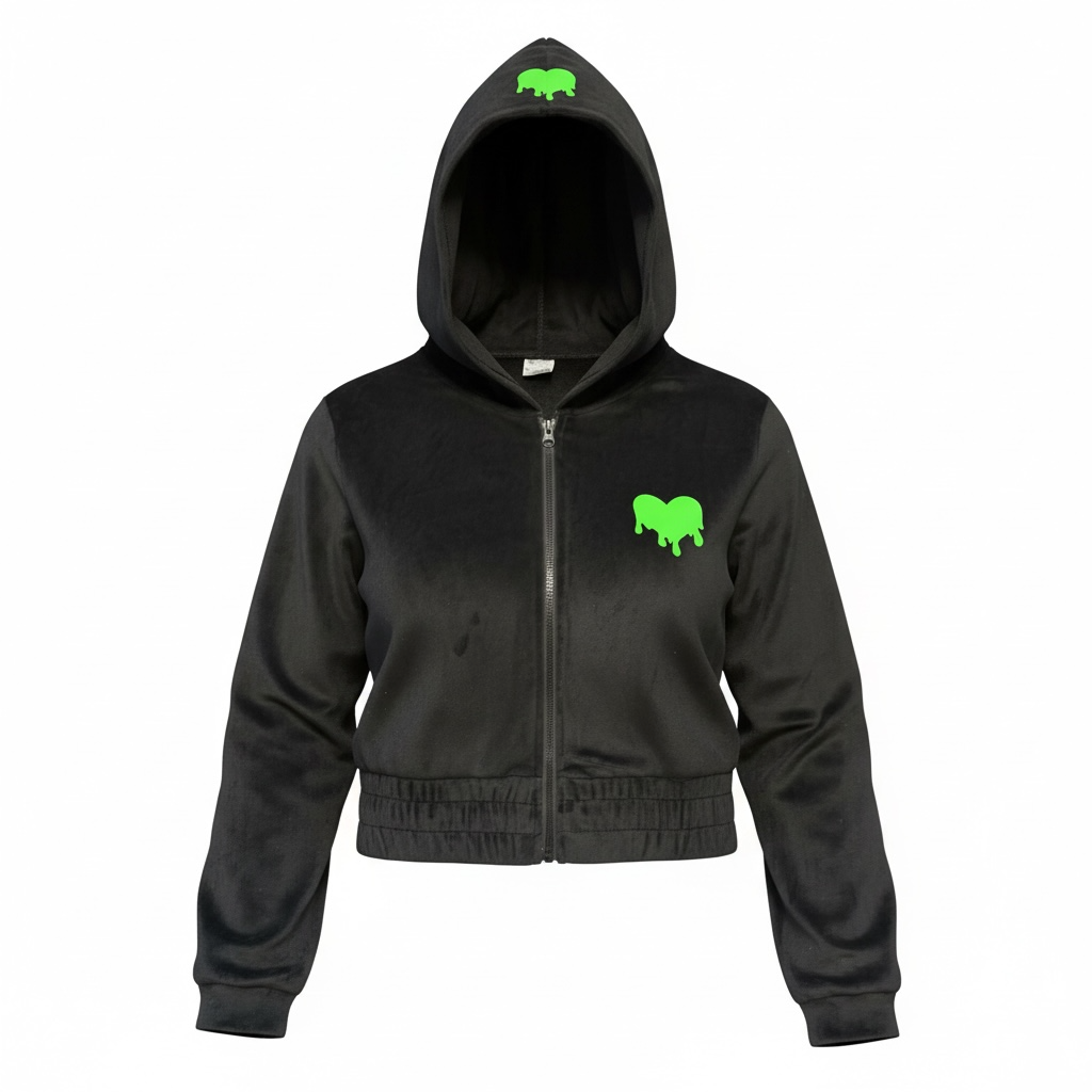 Women Glow In Dark "Toxic Behavior" Toxic Green Velour Sweat Suit Set